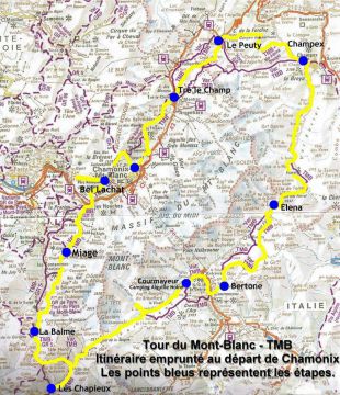 Itinéraire Tour du Mont-Blanc